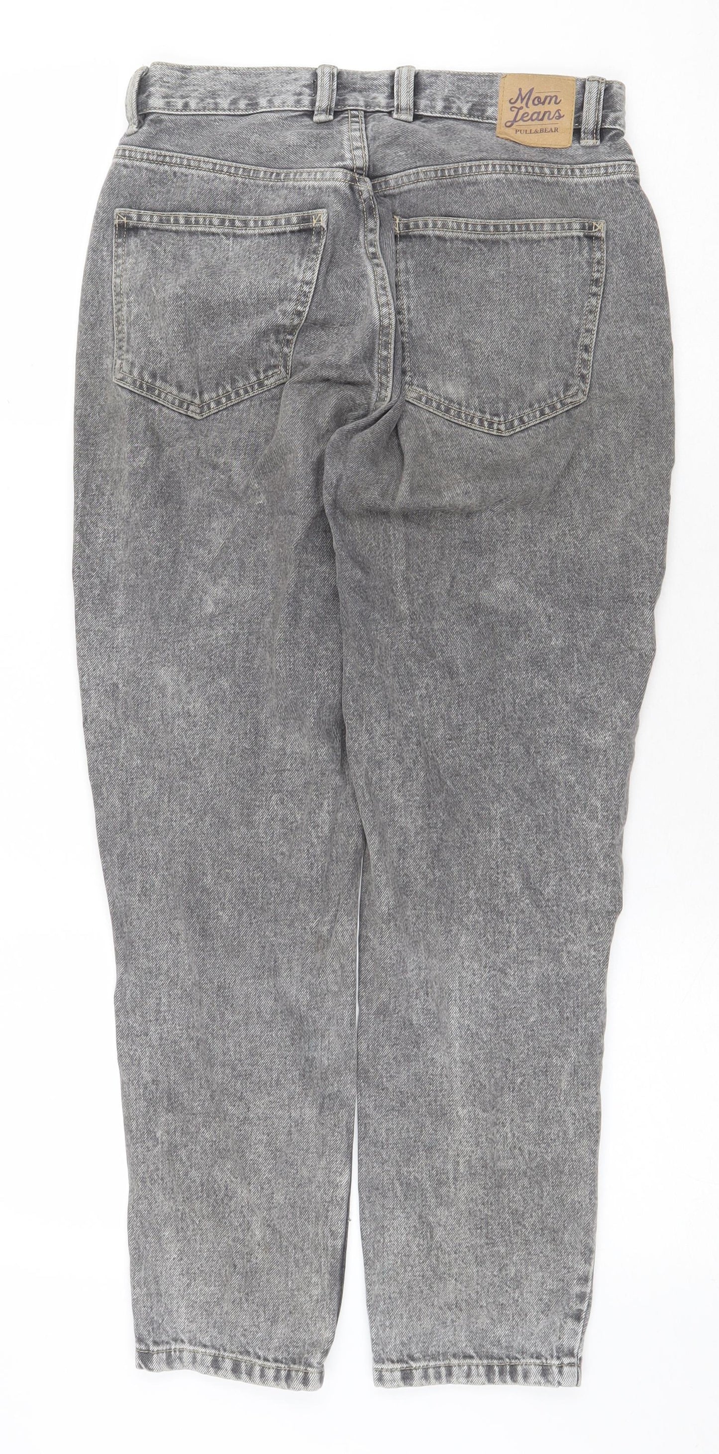 Pull&Bear Womens Grey Cotton Boyfriend Jeans Size 8 Regular Zip
