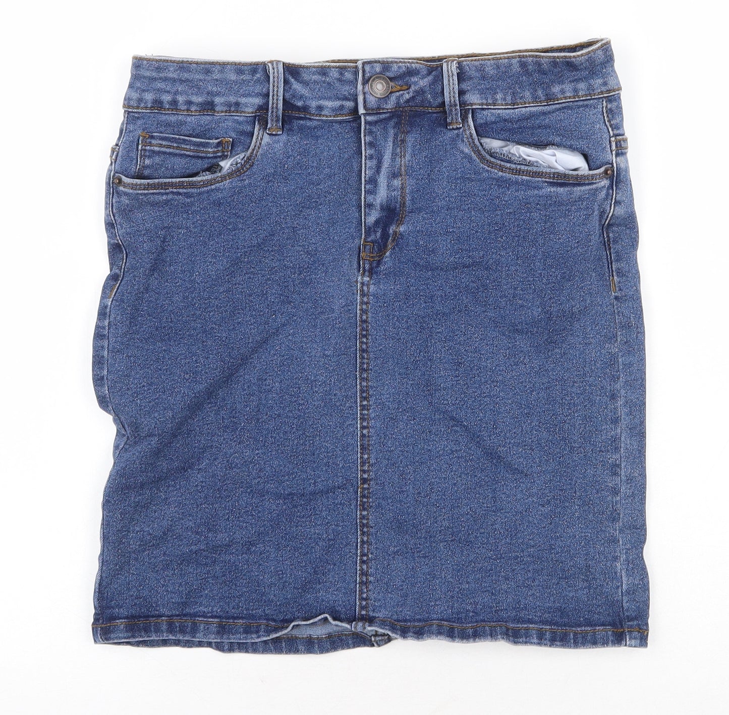 Vera Moda Womens Blue Cotton Straight & Pencil Skirt Size 28 in Zip