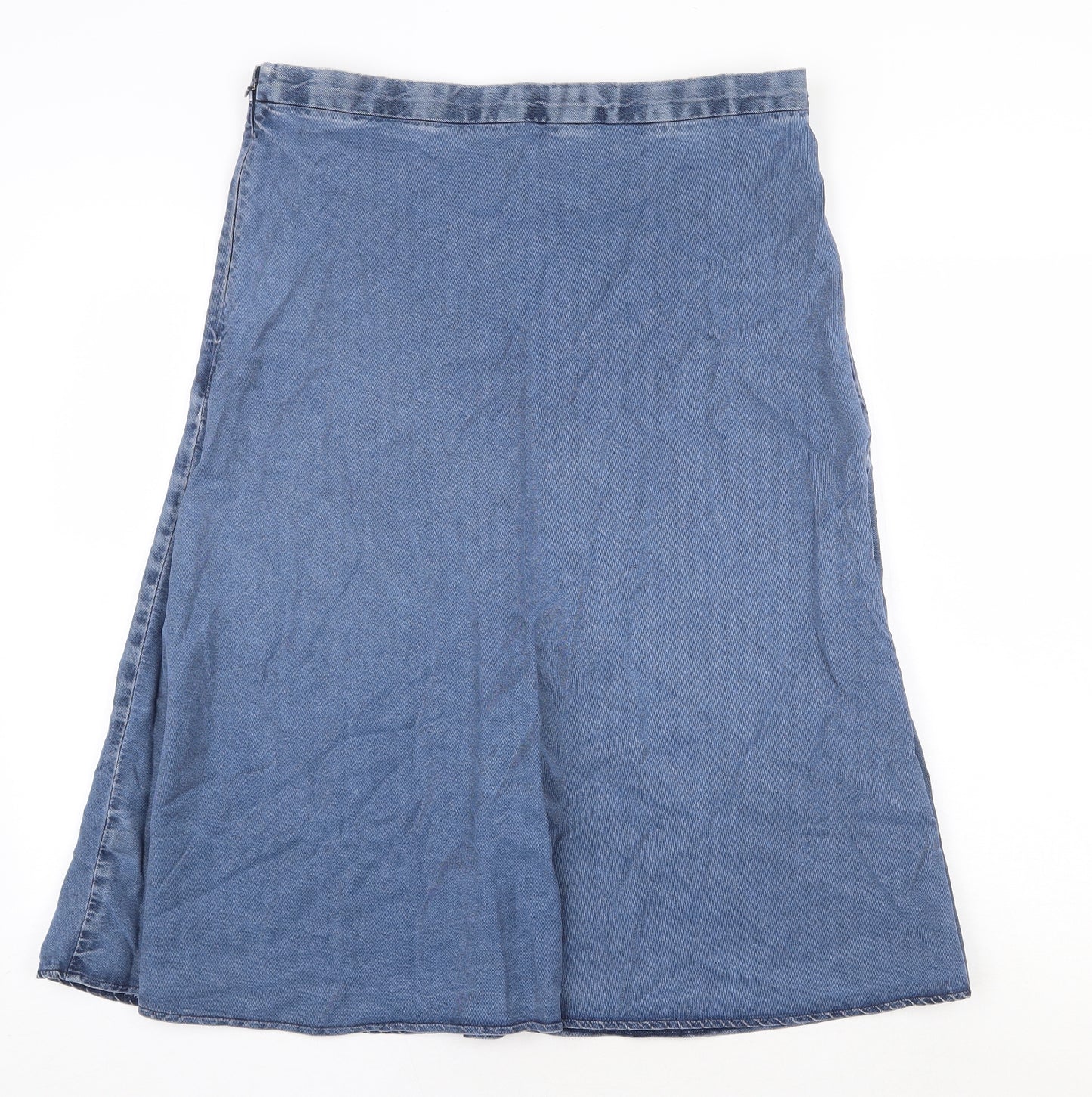 Marks and Spencer Womens Blue Lyocell Swing Skirt Size 16 Zip