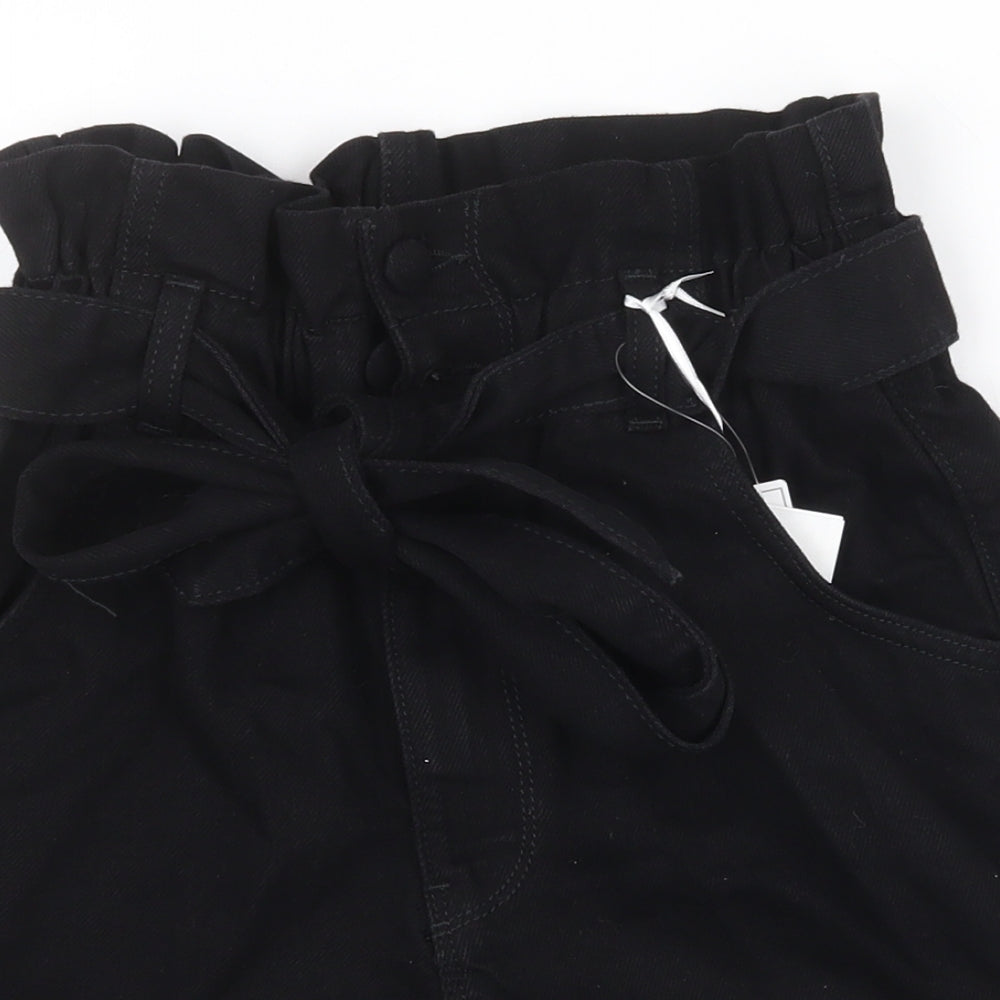 Michelle Keegan Womens Black Cotton Paperbag Shorts Size 8 Regular Button