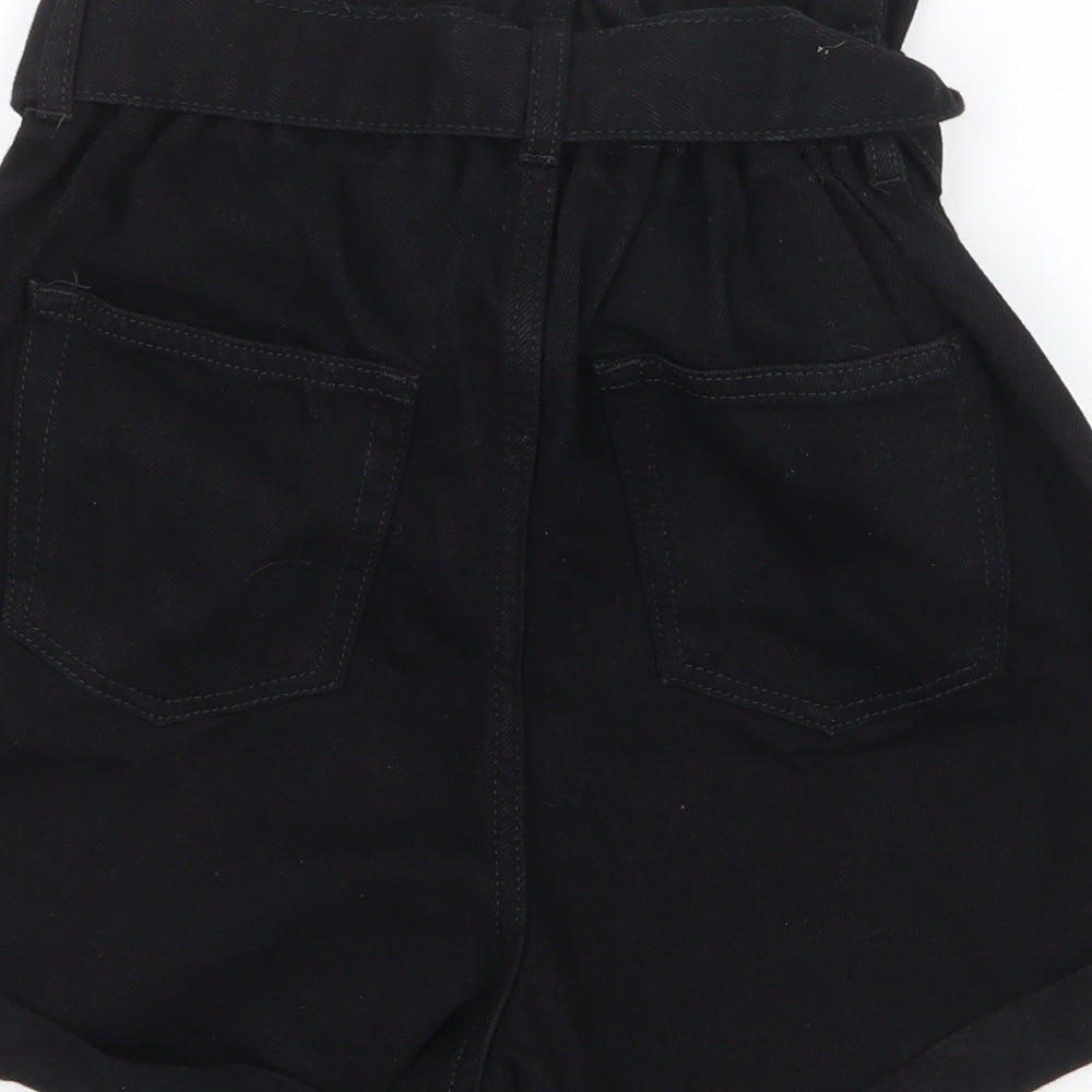 Michelle Keegan Womens Black Cotton Paperbag Shorts Size 8 Regular Button