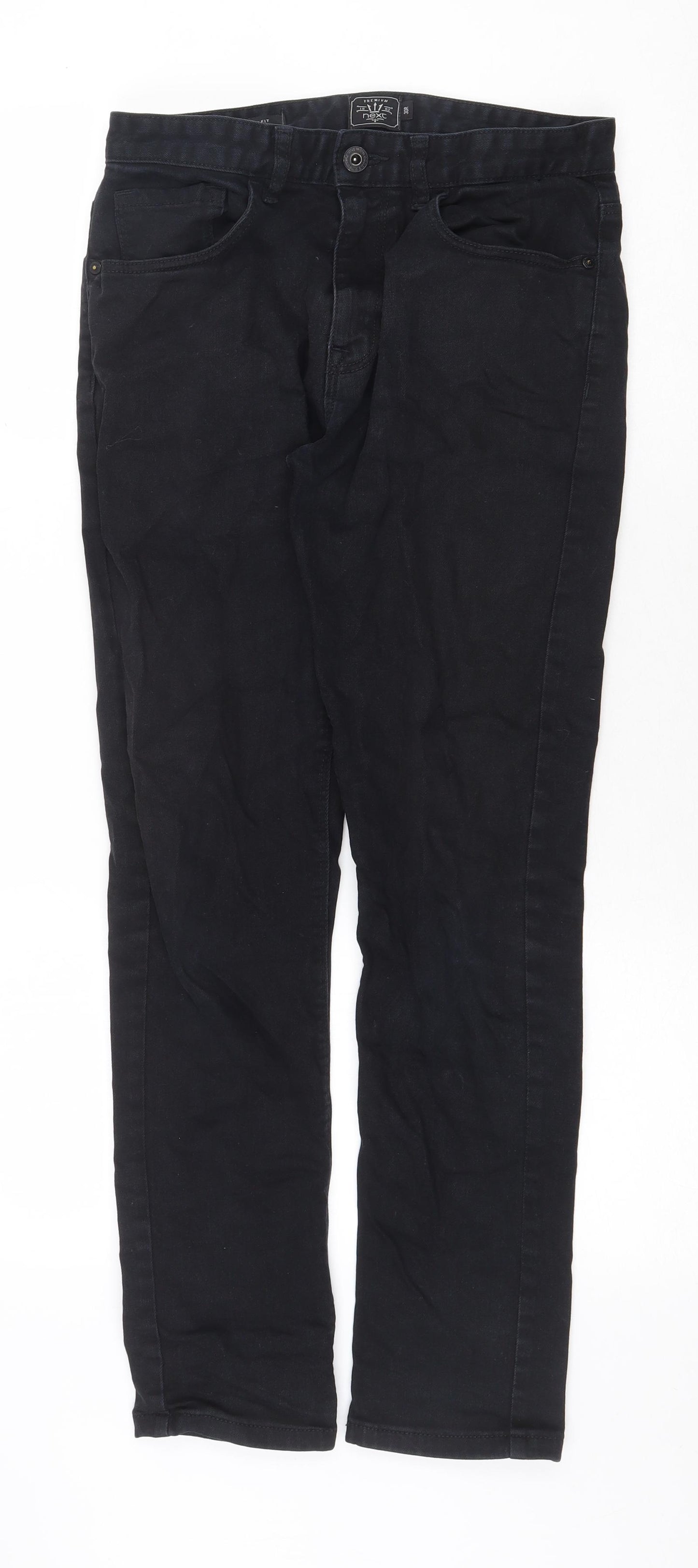 NEXT Mens Black Cotton Straight Jeans Size 30 in Regular Zip