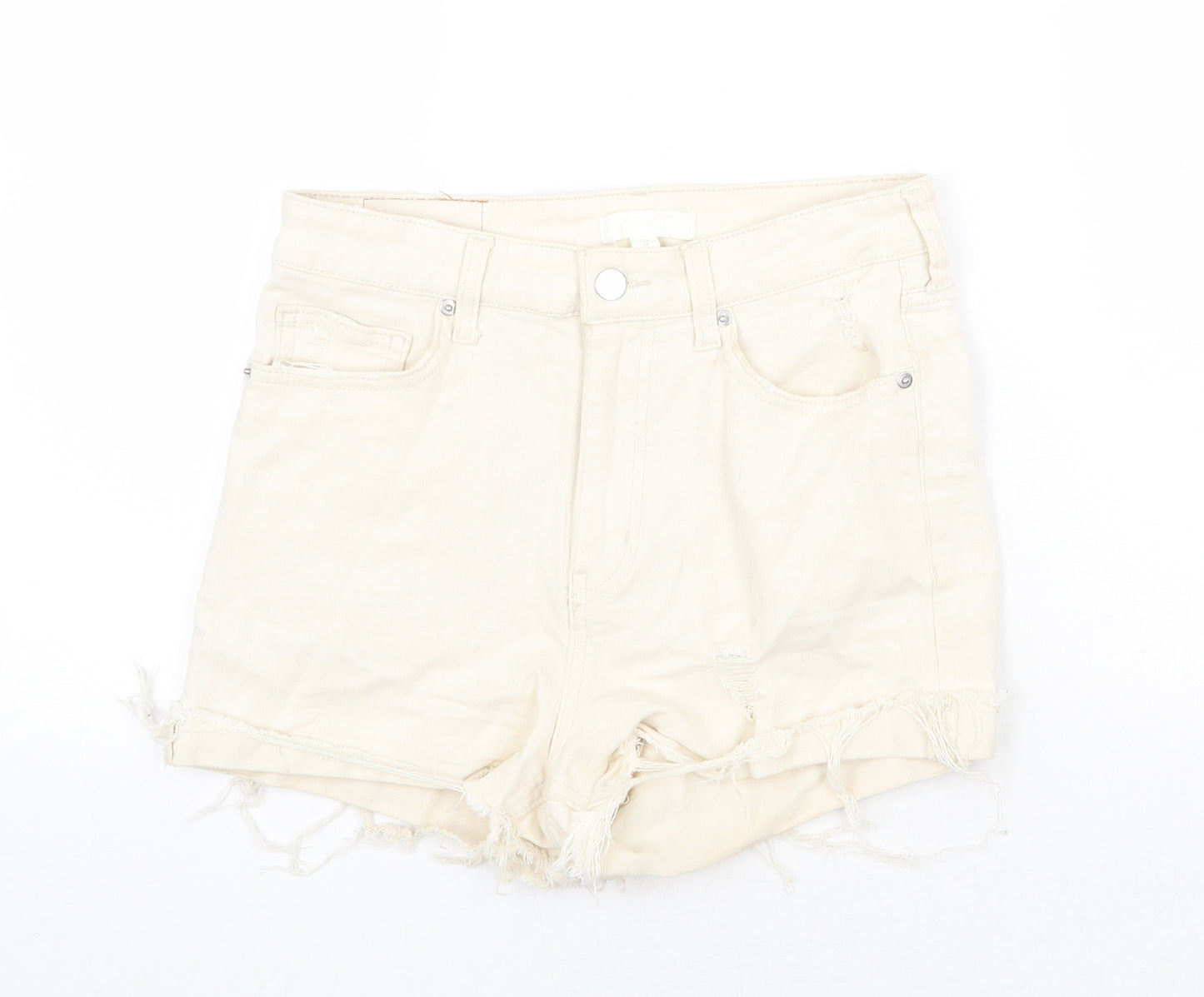 H&M Womens Beige Cotton Cut-Off Shorts Size 10 Regular Zip