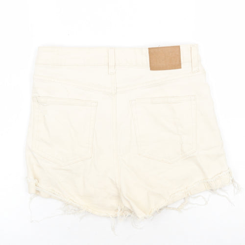 H&M Womens Beige Cotton Cut-Off Shorts Size 10 Regular Zip