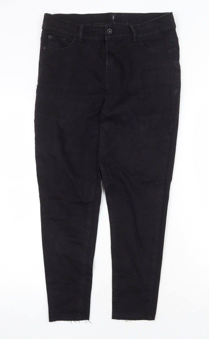 Preworn Womens Black Cotton Skinny Jeans Size 32 in Regular Zip
