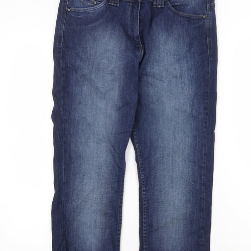 Preworn Womens Blue Cotton Straight Jeans Size 32 in Regular Zip