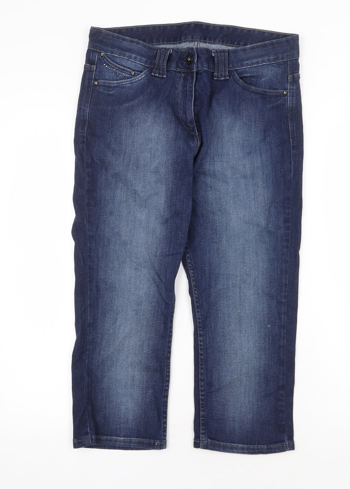 Preworn Womens Blue Cotton Straight Jeans Size 32 in Regular Zip