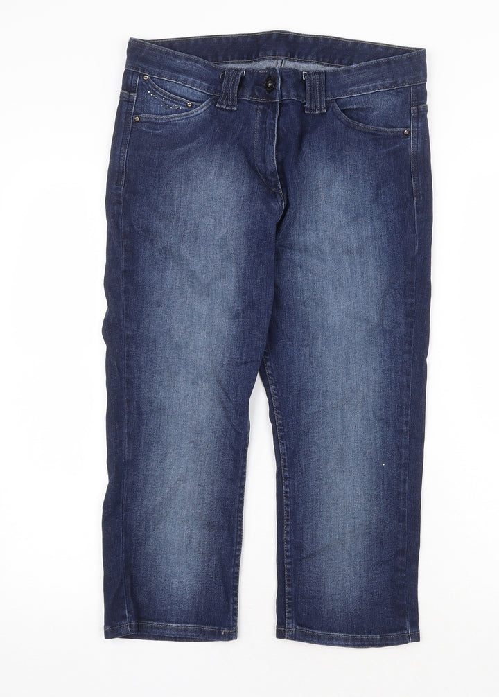 Preworn Womens Blue Cotton Straight Jeans Size 32 in Regular Zip