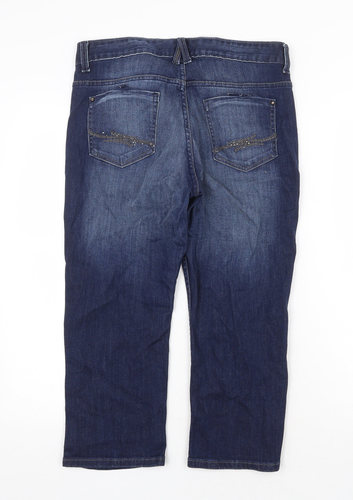 Preworn Womens Blue Cotton Straight Jeans Size 32 in Regular Zip