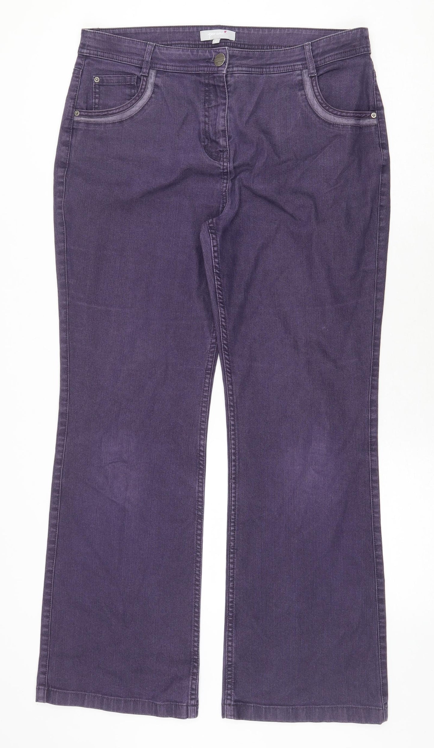 Per Una Womens Purple Cotton Bootcut Jeans Size 14 Regular Zip