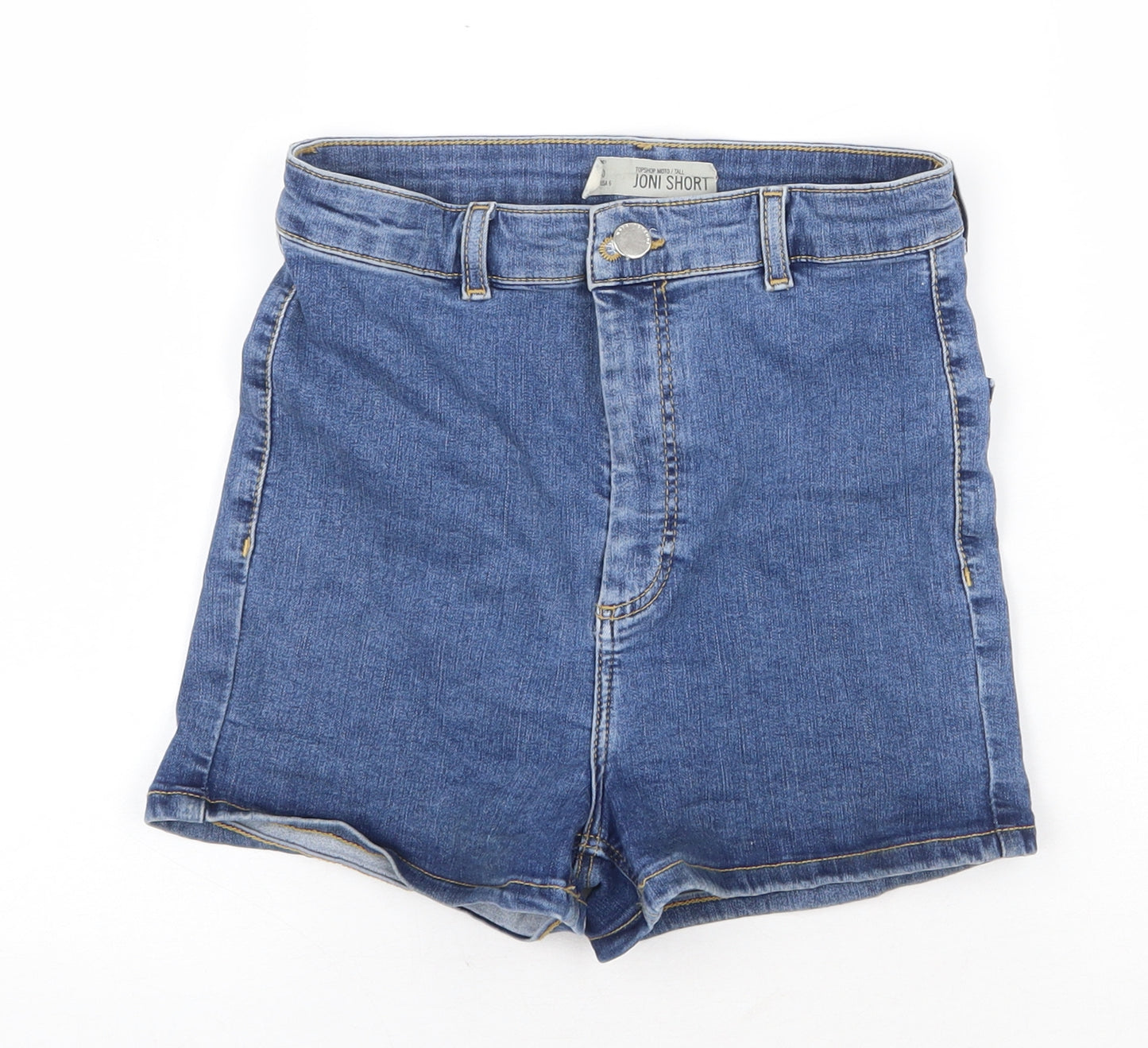 Topshop Womens Blue Cotton Mom Shorts Size 10 Regular Zip