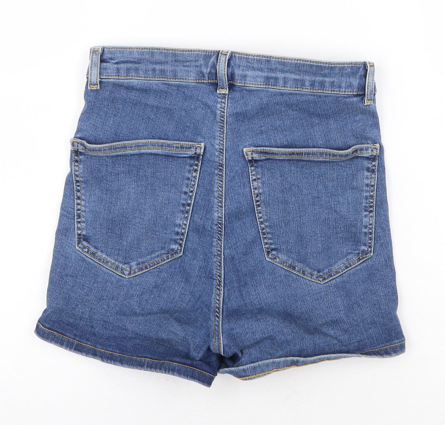 Topshop Womens Blue Cotton Mom Shorts Size 10 Regular Zip