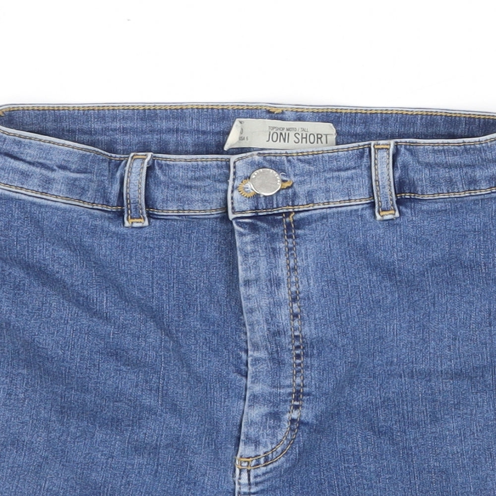 Topshop Womens Blue Cotton Mom Shorts Size 10 Regular Zip