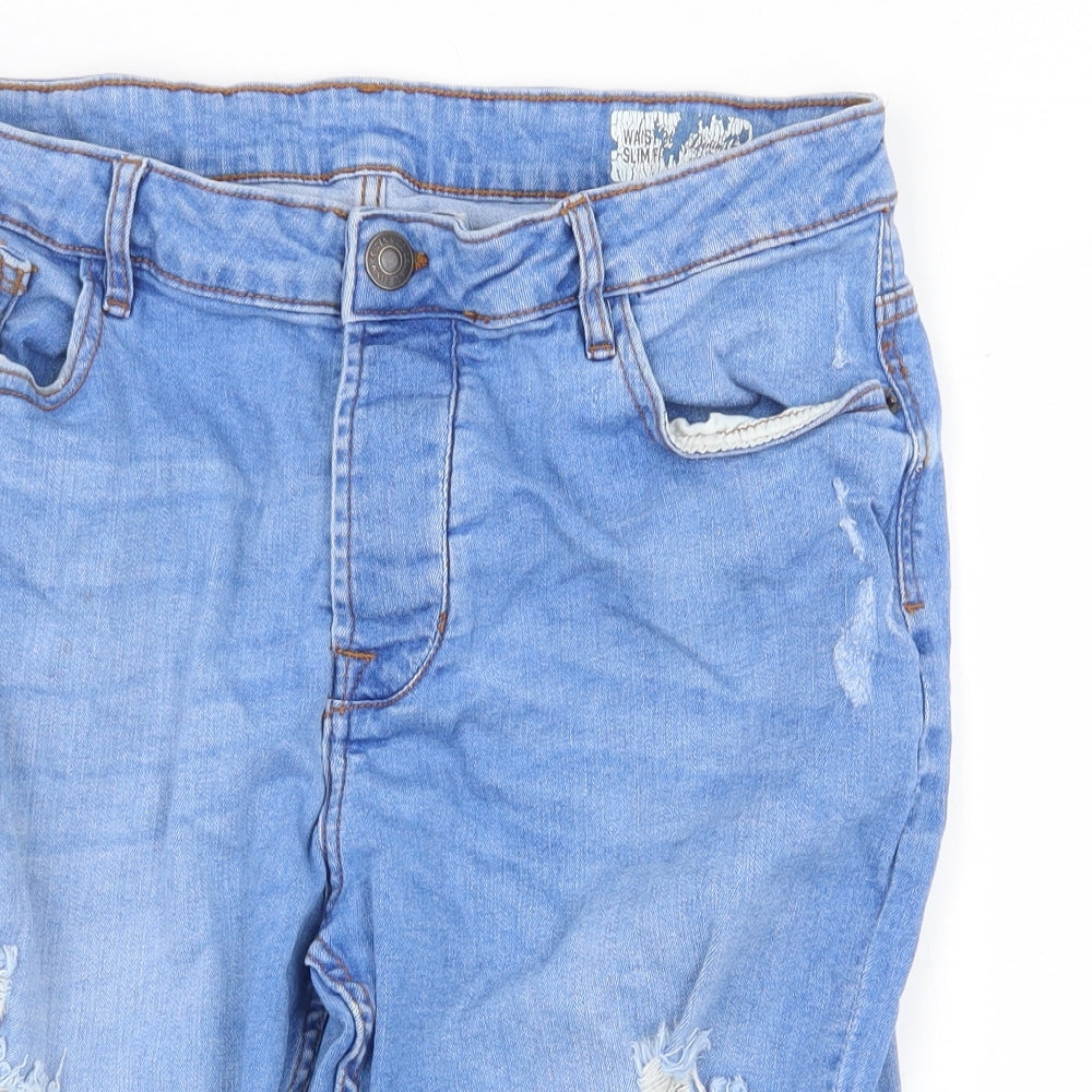 Denim & Co. Womens Blue Cotton Boyfriend Shorts Size 18 Regular Zip
