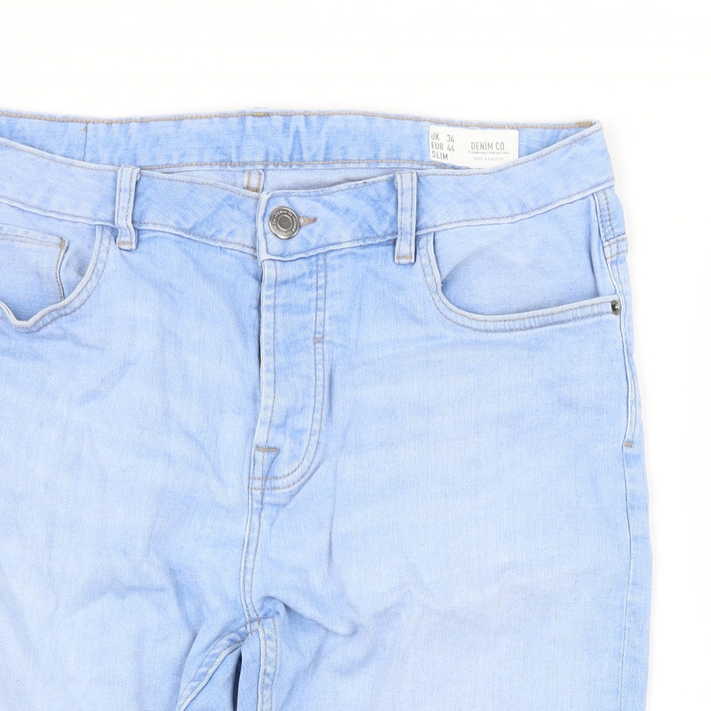 Denim & Co. Mens Blue Cotton Biker Shorts Size 34 in Regular Zip