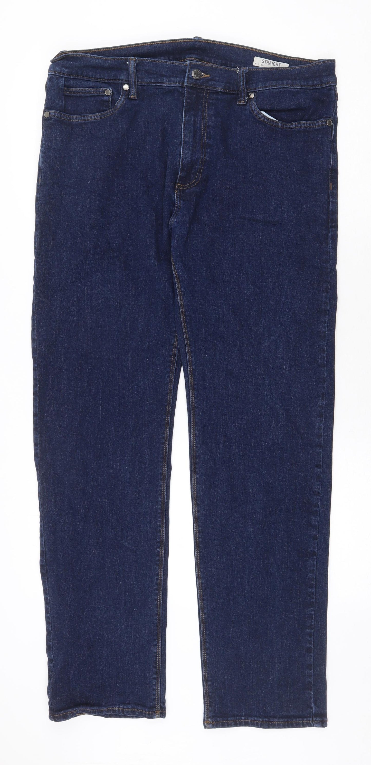 Marks and Spencer Mens Blue Cotton Straight Jeans Size 36 in Regular Zip