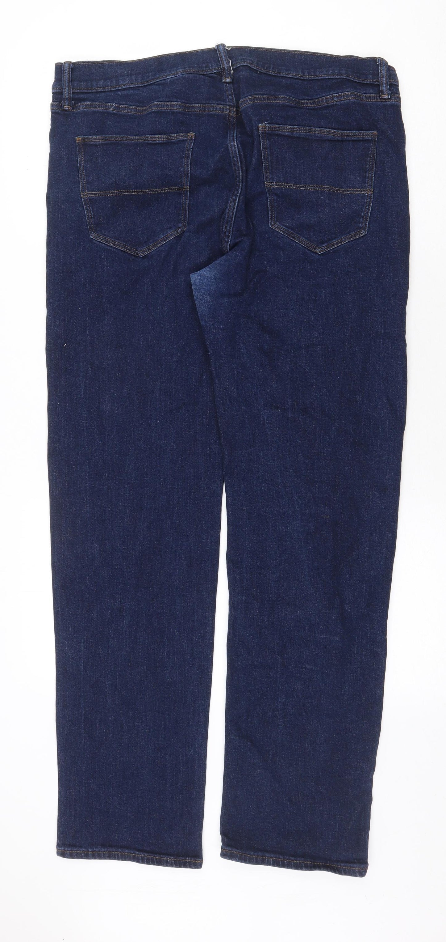 Marks and Spencer Mens Blue Cotton Straight Jeans Size 36 in Regular Zip