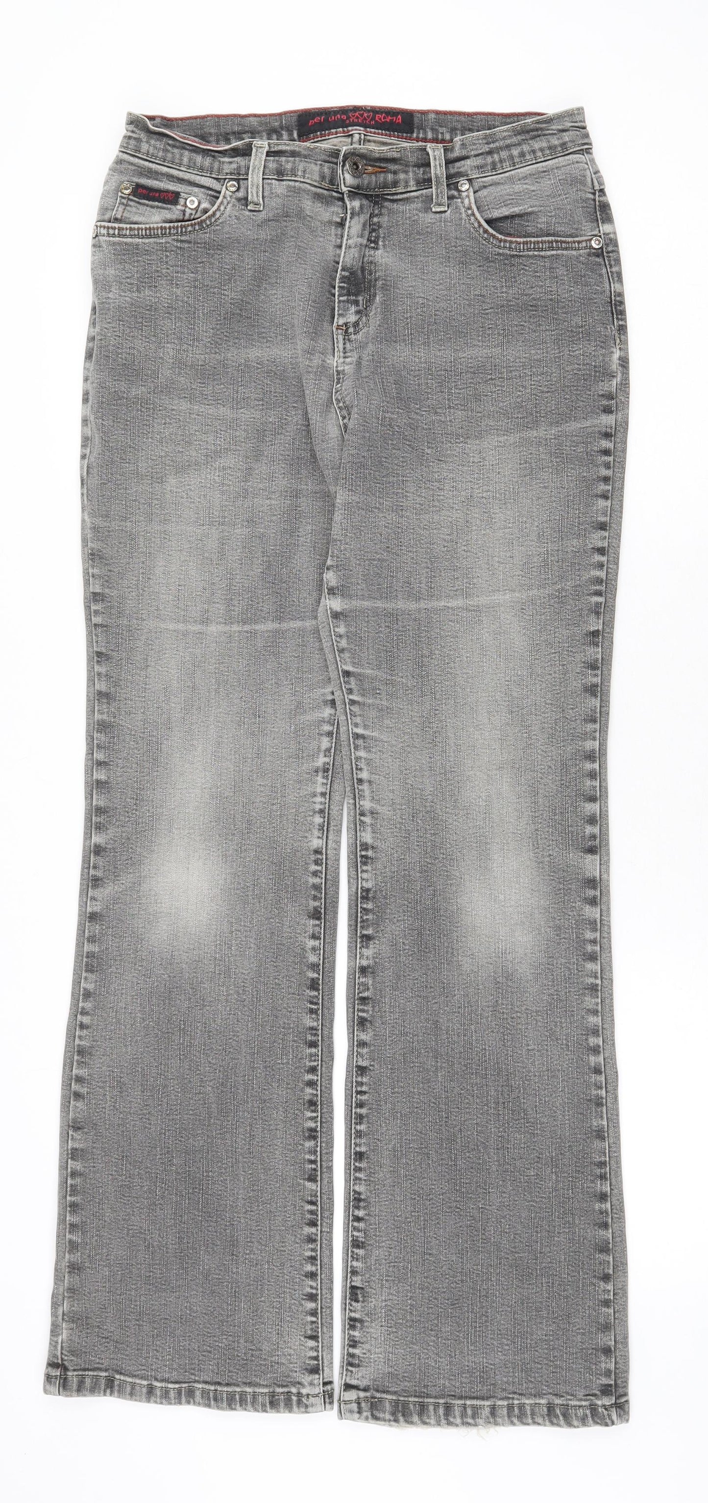Marks and Spencer Womens Grey Cotton Straight Jeans Size 12 Regular Zip