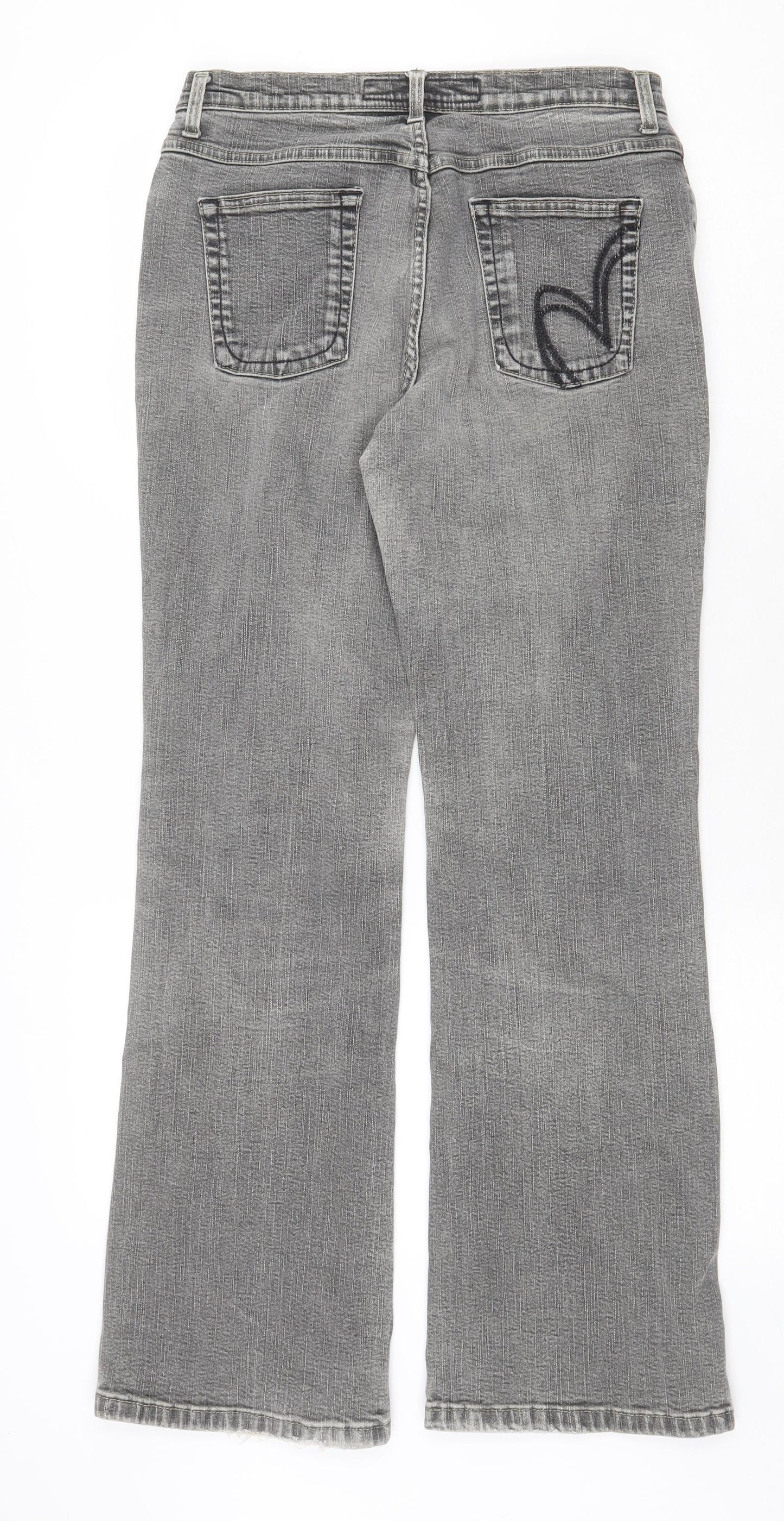 Marks and Spencer Womens Grey Cotton Straight Jeans Size 12 Regular Zip