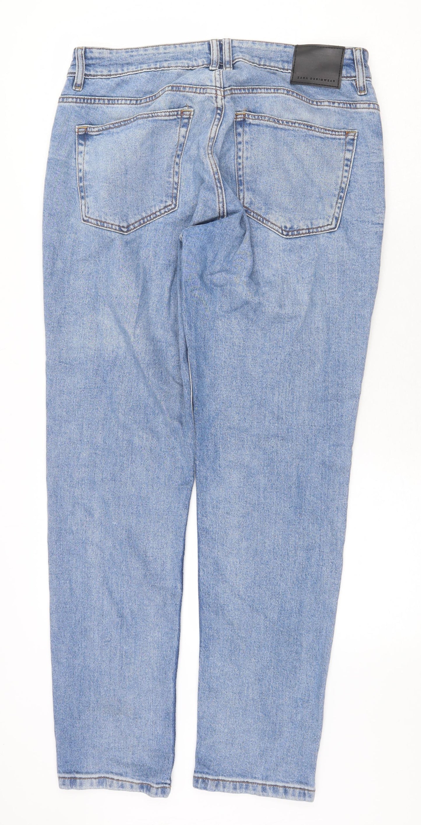 Zara Womens Blue Cotton Straight Jeans Size 14 Regular Zip