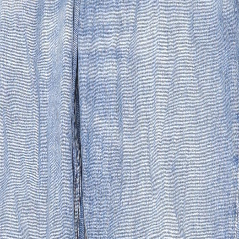 Zara Womens Blue Cotton Straight Jeans Size 14 Regular Zip