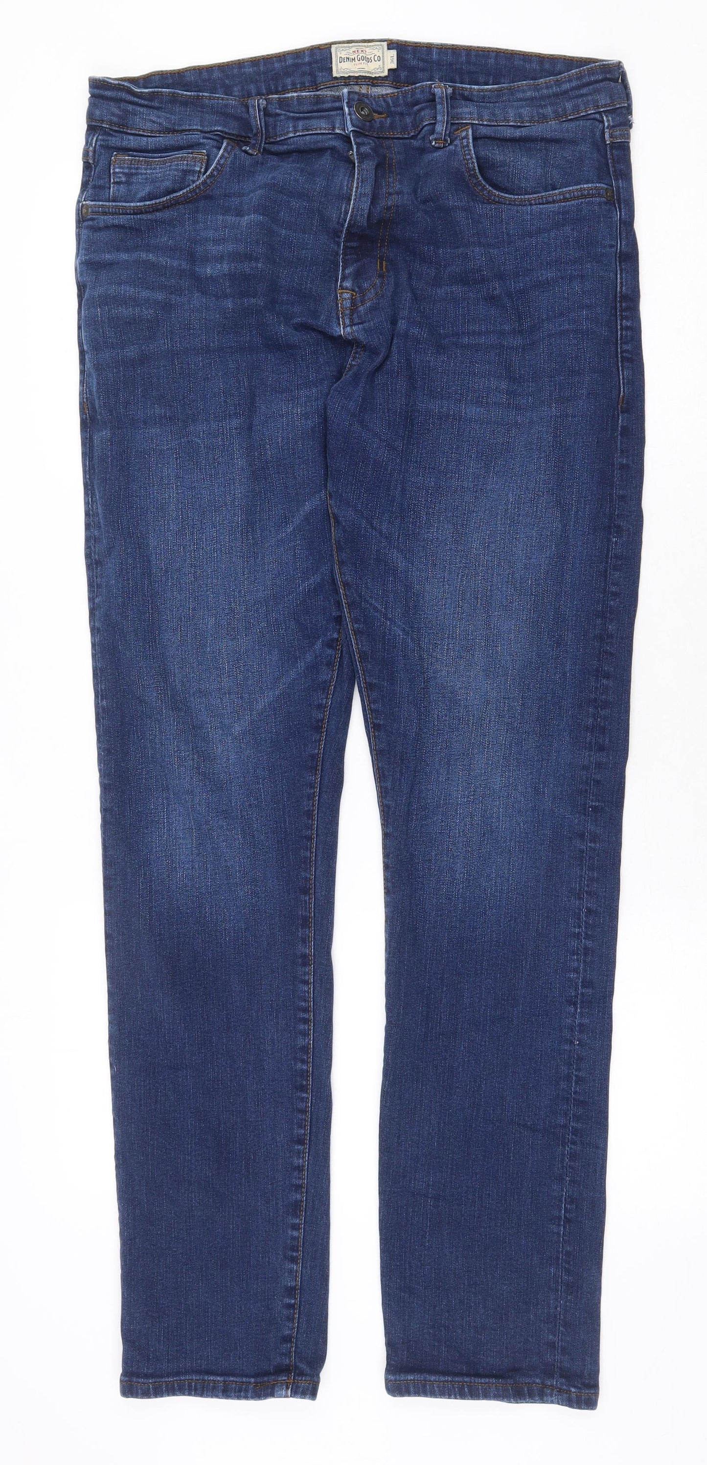 NEXT Mens Blue Cotton Straight Jeans Size 36 in Slim Zip
