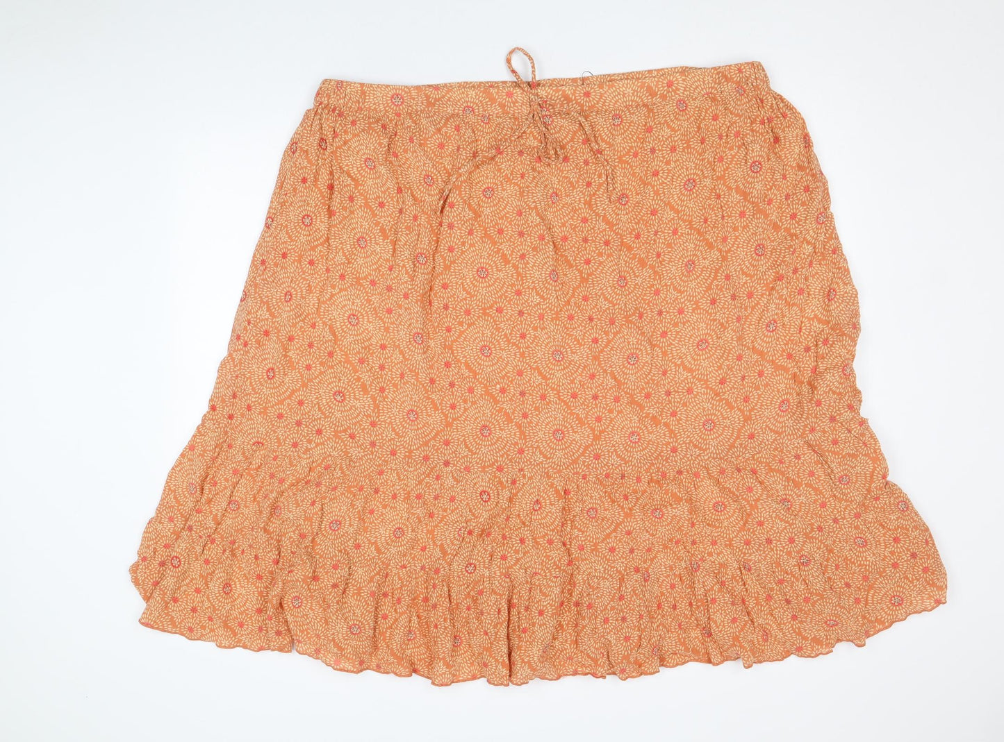 Bonmarché Womens Orange Geometric Cotton Swing Skirt Size XL Drawstring