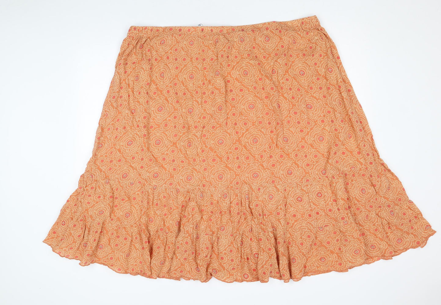 Bonmarché Womens Orange Geometric Cotton Swing Skirt Size XL Drawstring