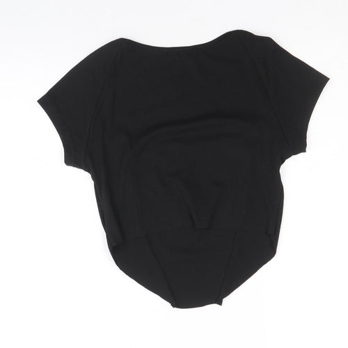 SheIn Womens Black Polyester Cropped T-Shirt Size L Square Neck - Asymmetric hem