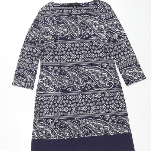 Atmosphere Womens Blue Paisley Viscose A-Line Size 14 Boat Neck Pullover