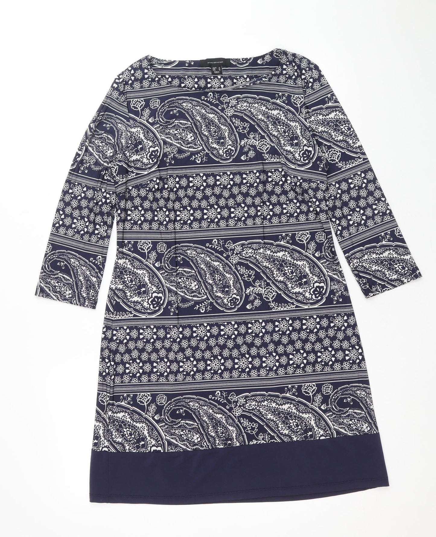 Atmosphere Womens Blue Paisley Viscose A-Line Size 14 Boat Neck Pullover