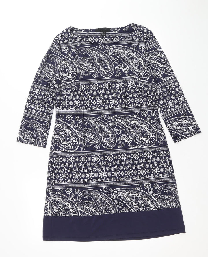 Atmosphere Womens Blue Paisley Viscose A-Line Size 14 Boat Neck Pullover