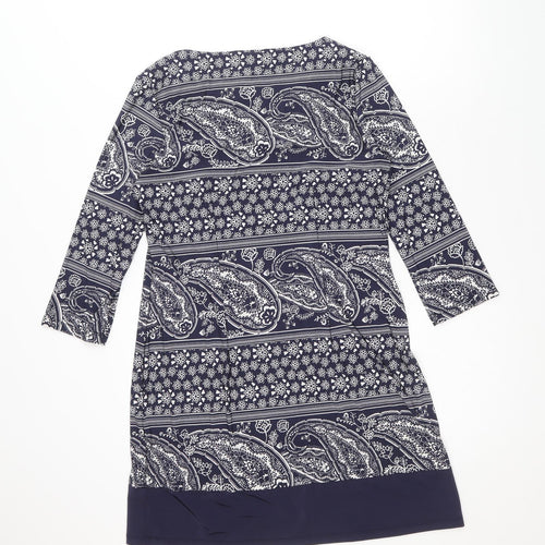 Atmosphere Womens Blue Paisley Viscose A-Line Size 14 Boat Neck Pullover