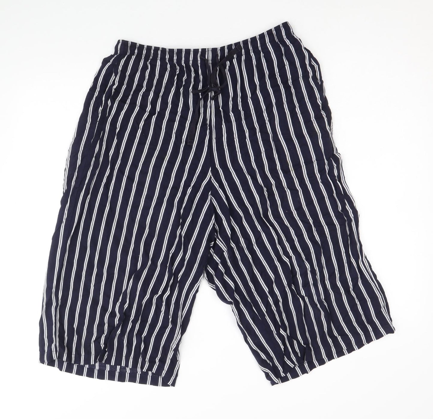 Uniqlo Womens Blue Striped Viscose Cropped Trousers Size M Regular Drawstring