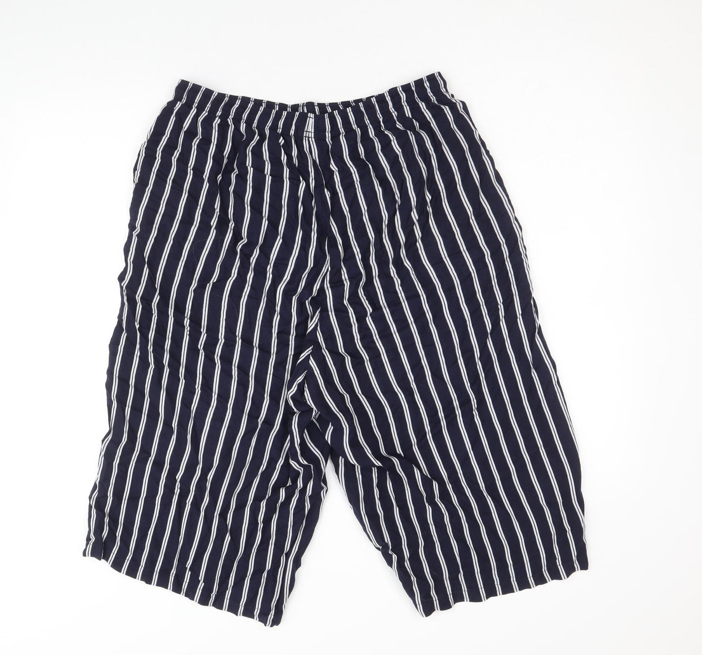 Uniqlo Womens Blue Striped Viscose Cropped Trousers Size M Regular Drawstring