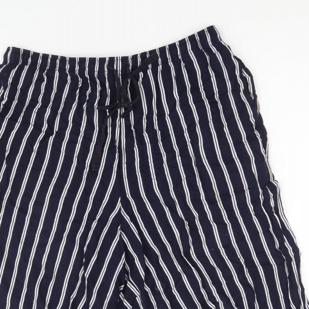 Uniqlo Womens Blue Striped Viscose Cropped Trousers Size M Regular Drawstring