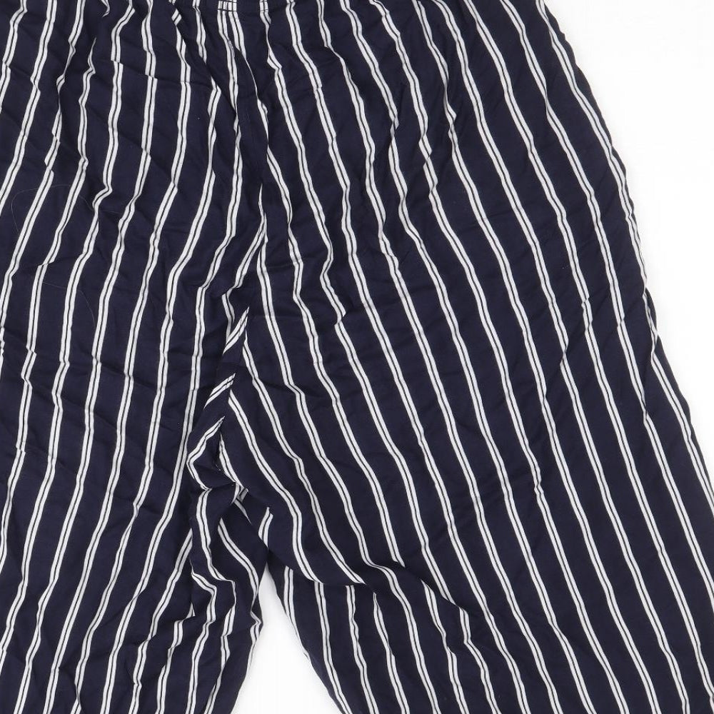 Uniqlo Womens Blue Striped Viscose Cropped Trousers Size M Regular Drawstring