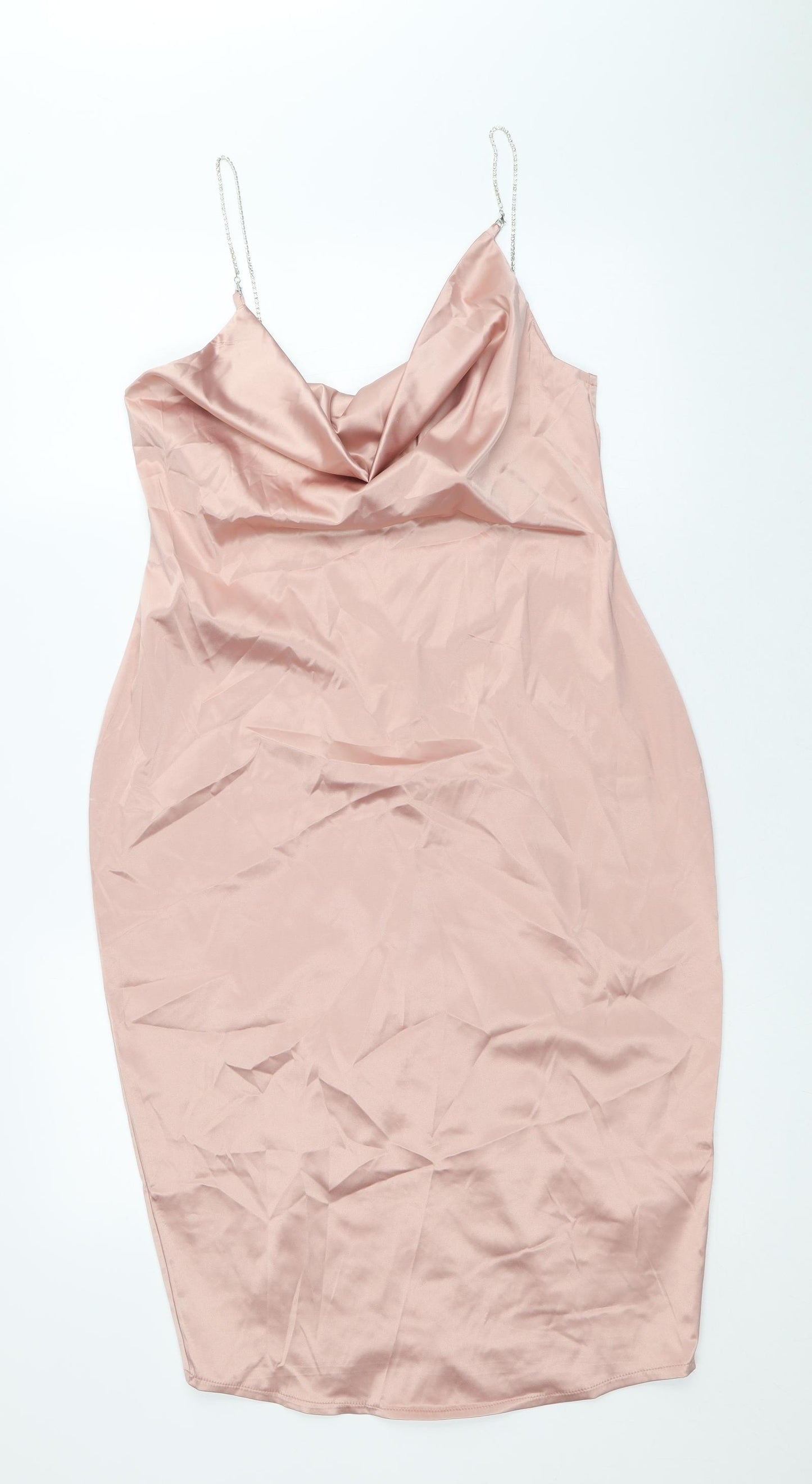 Boohoo Womens Pink Polyester Shift Size 12 Cowl Neck Zip
