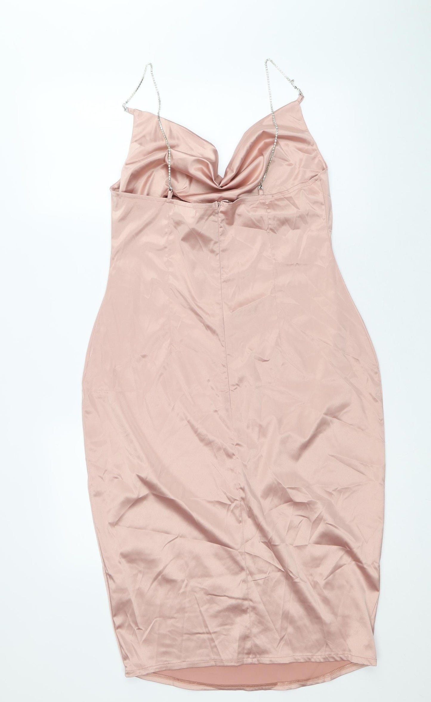 Boohoo Womens Pink Polyester Shift Size 12 Cowl Neck Zip