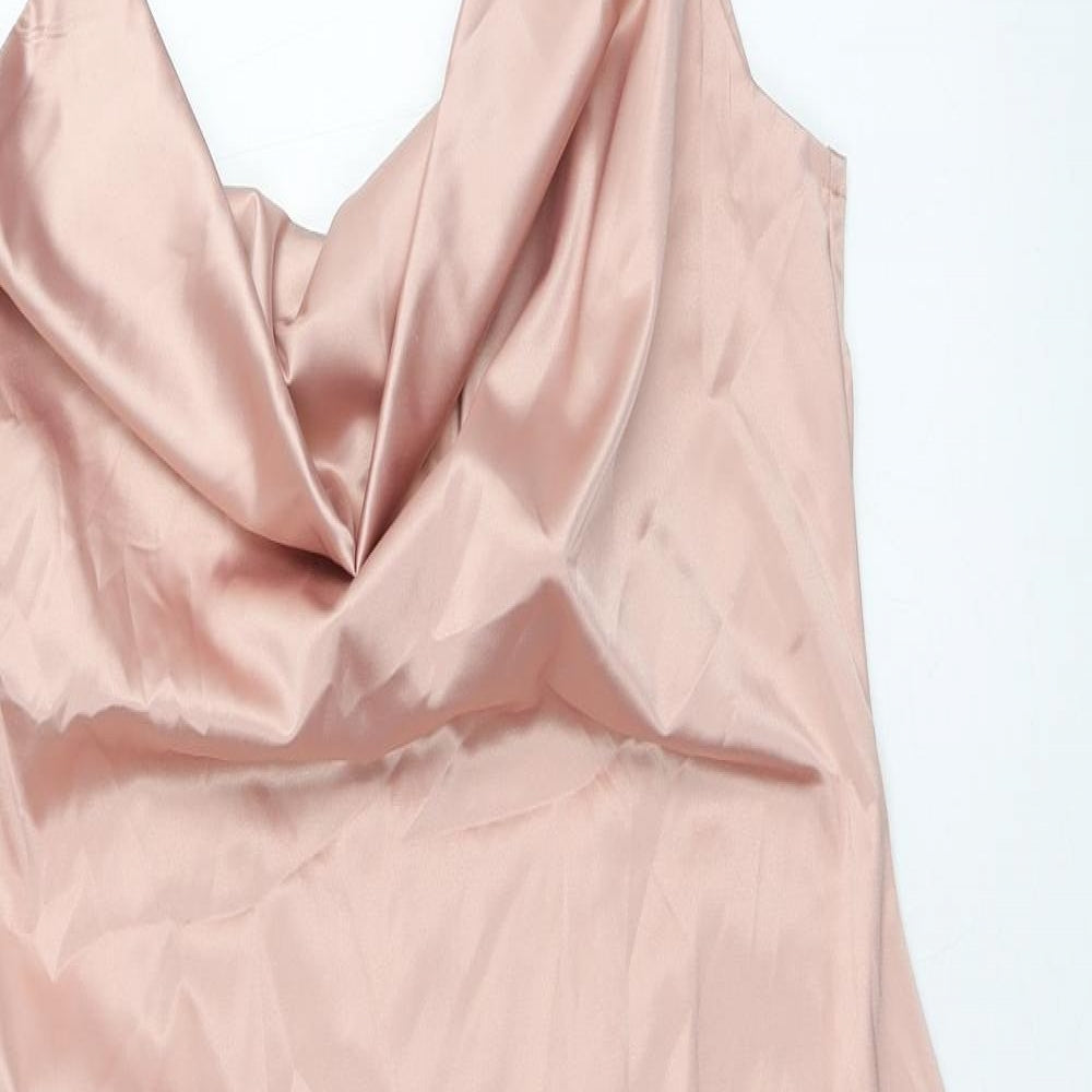 Boohoo Womens Pink Polyester Shift Size 12 Cowl Neck Zip