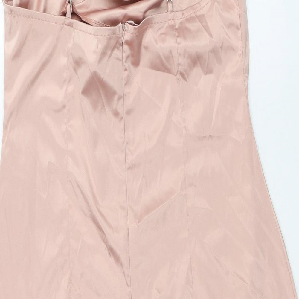 Boohoo Womens Pink Polyester Shift Size 12 Cowl Neck Zip