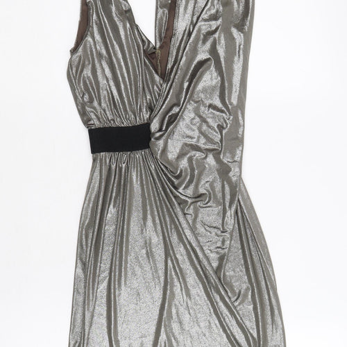 Miss Selfridge Womens Silver Polyester Shift Size 6 V-Neck Pullover