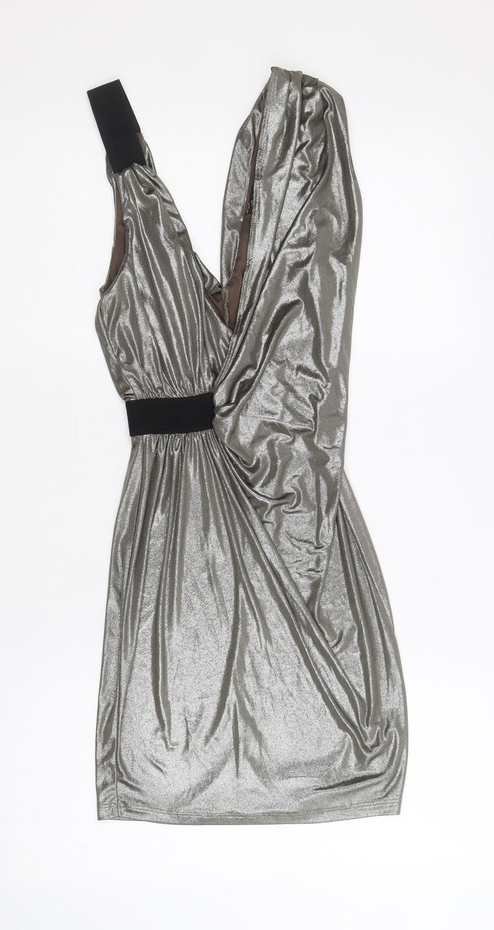 Miss Selfridge Womens Silver Polyester Shift Size 6 V-Neck Pullover