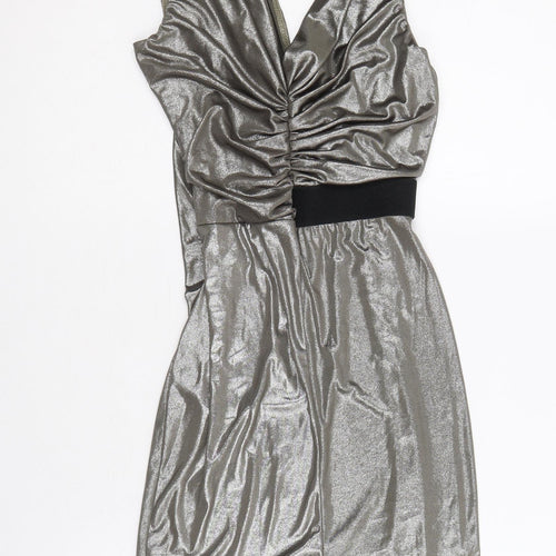 Miss Selfridge Womens Silver Polyester Shift Size 6 V-Neck Pullover