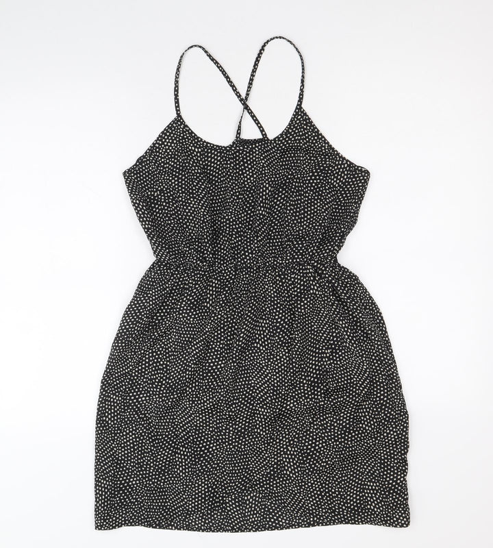 FOREVER 21 Womens Black Polka Dot Polyester A-Line Size S Round Neck Pullover