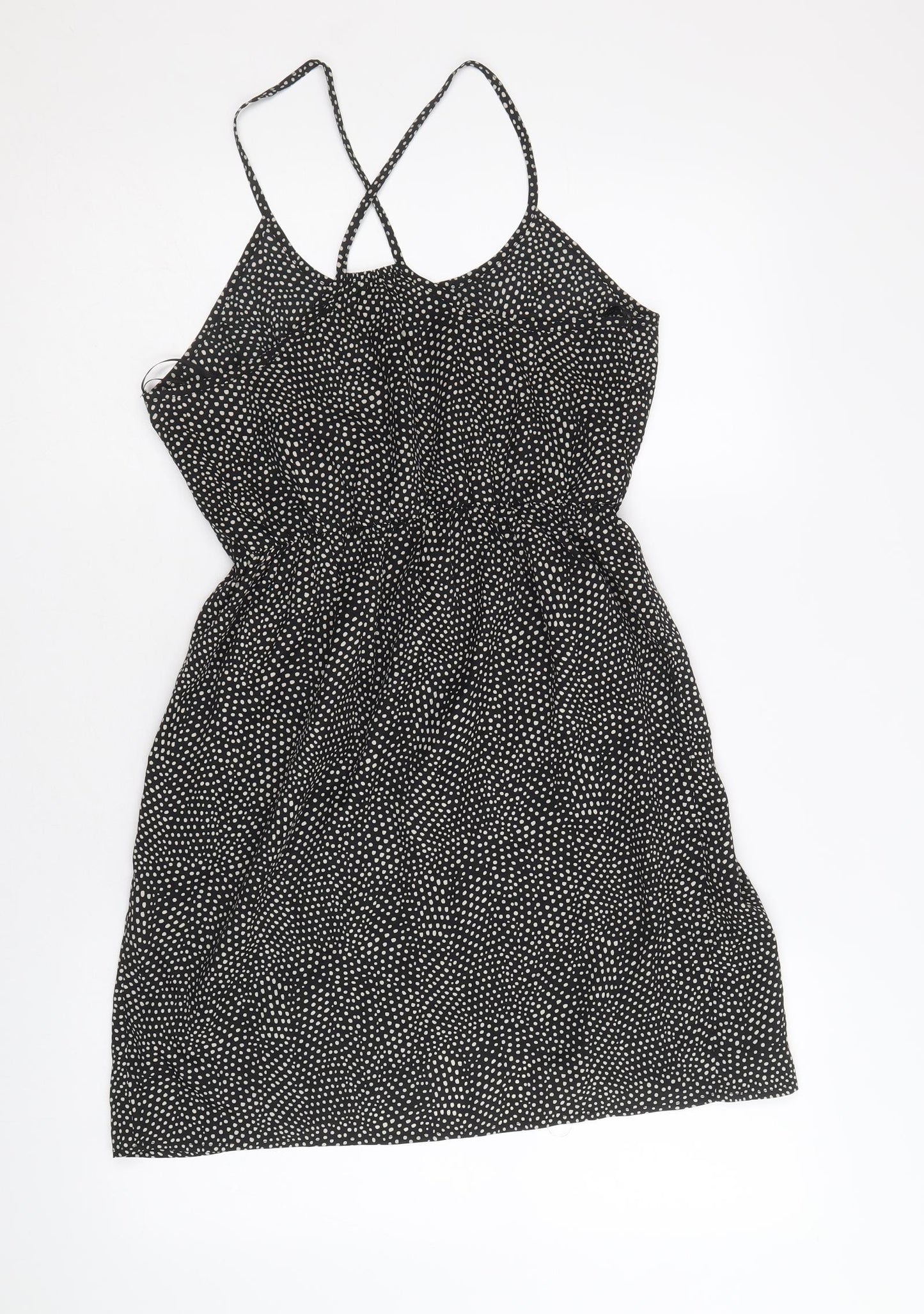 FOREVER 21 Womens Black Polka Dot Polyester A-Line Size S Round Neck Pullover