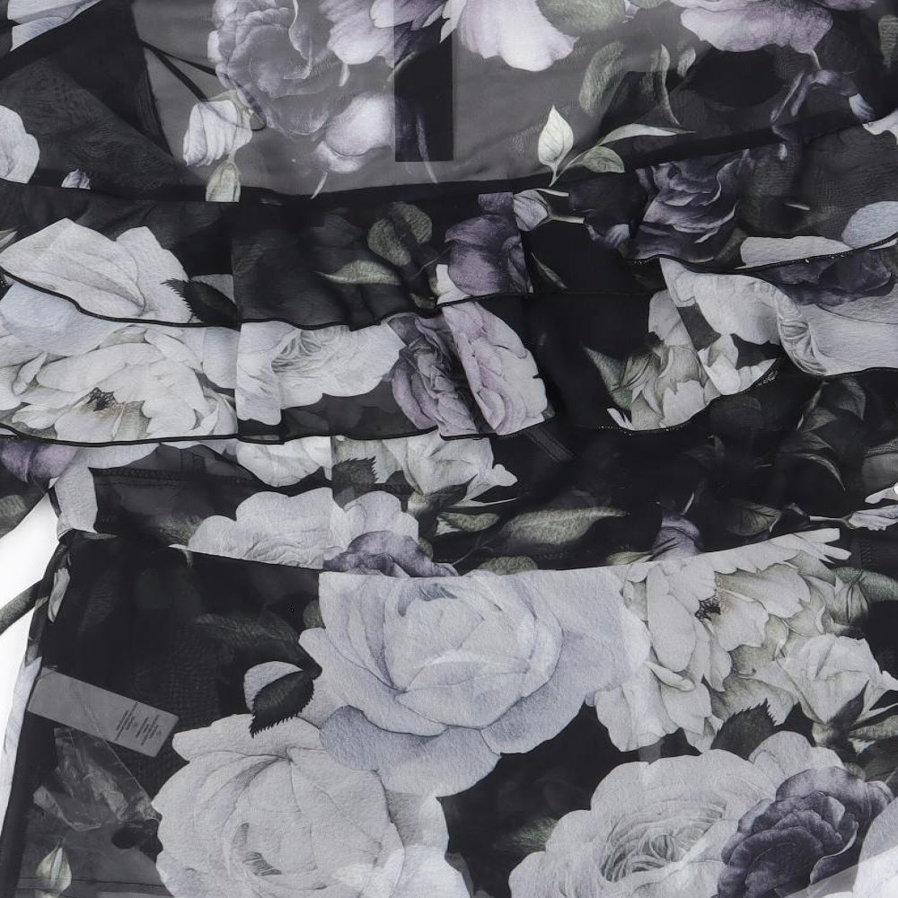 Mylene Klass Womens Black Floral Polyester Wrap Blouse Size 14 V-Neck