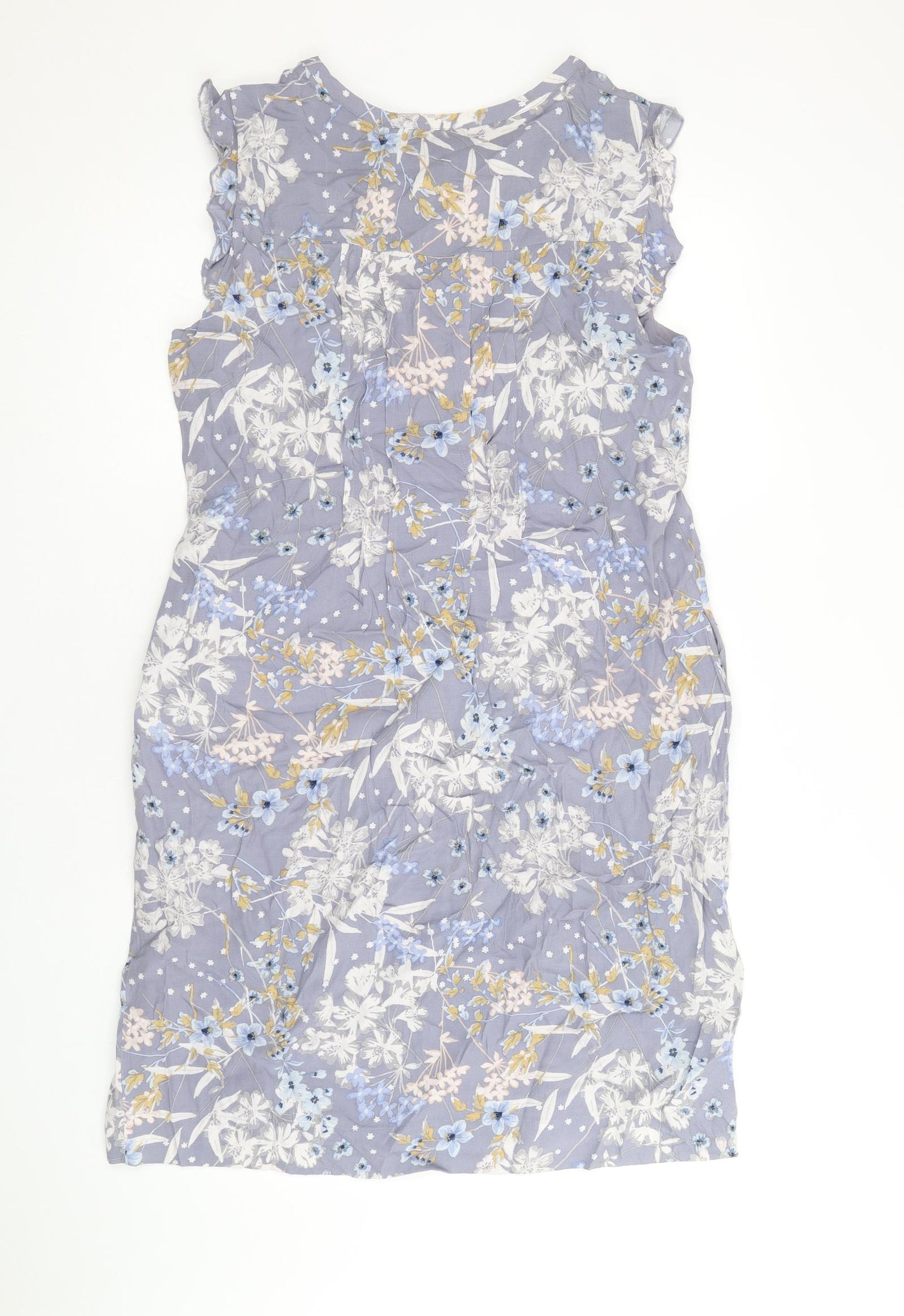 Laura Ashley Womens Grey Geometric Viscose Tank Dress Size 12 V-Neck Button
