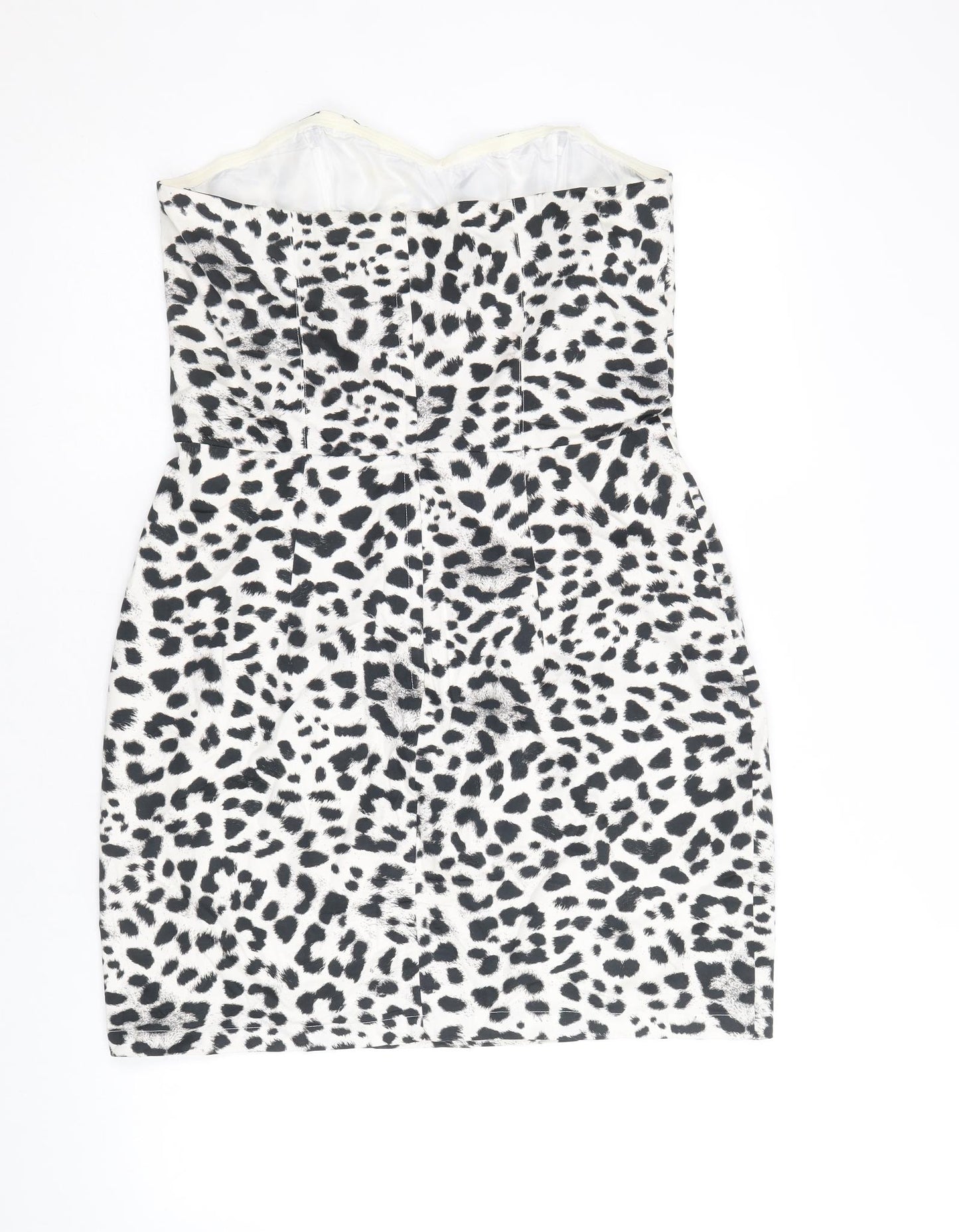H&M Womens White Animal Print Cotton Pencil Dress Size 12 Sweetheart Zip - Leopard print