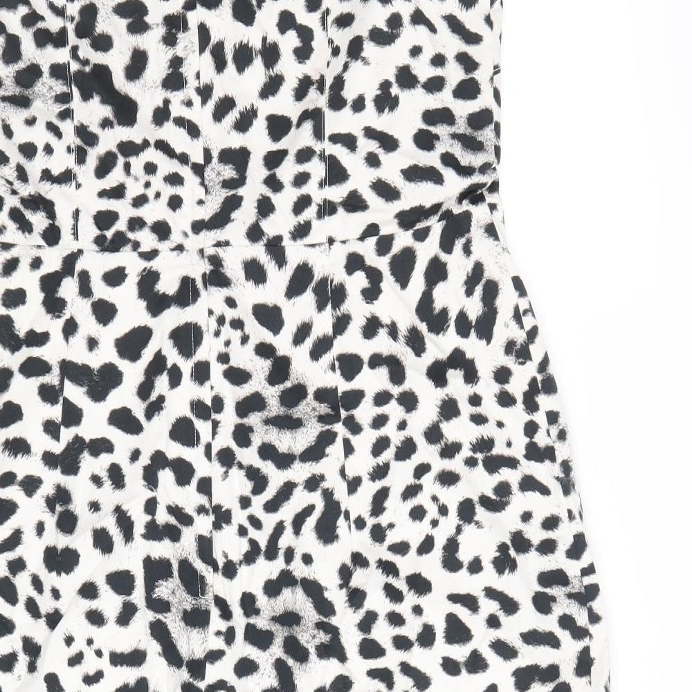H&M Womens White Animal Print Cotton Pencil Dress Size 12 Sweetheart Zip - Leopard print